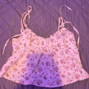 white and pink floral crop top